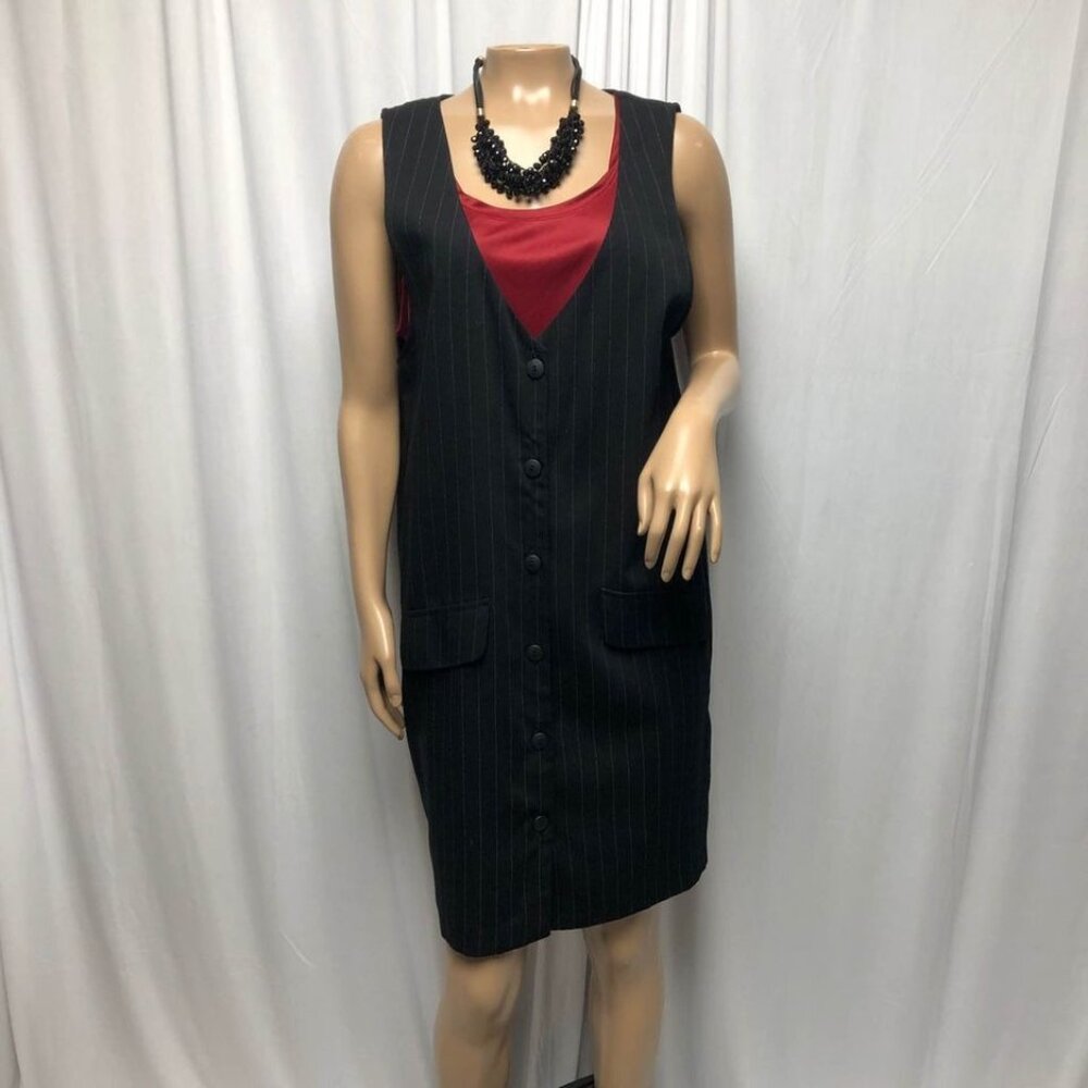 Michele Dress Womens Size 8 Black Pinstripe Sleeveless Button-Up Shift Office